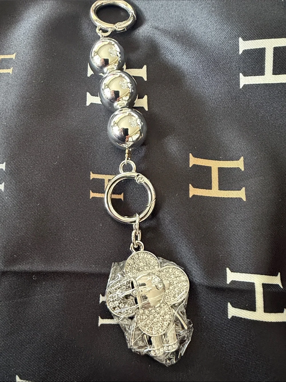 Silver Heart and Bead Keychain Charm - Women's Accessory